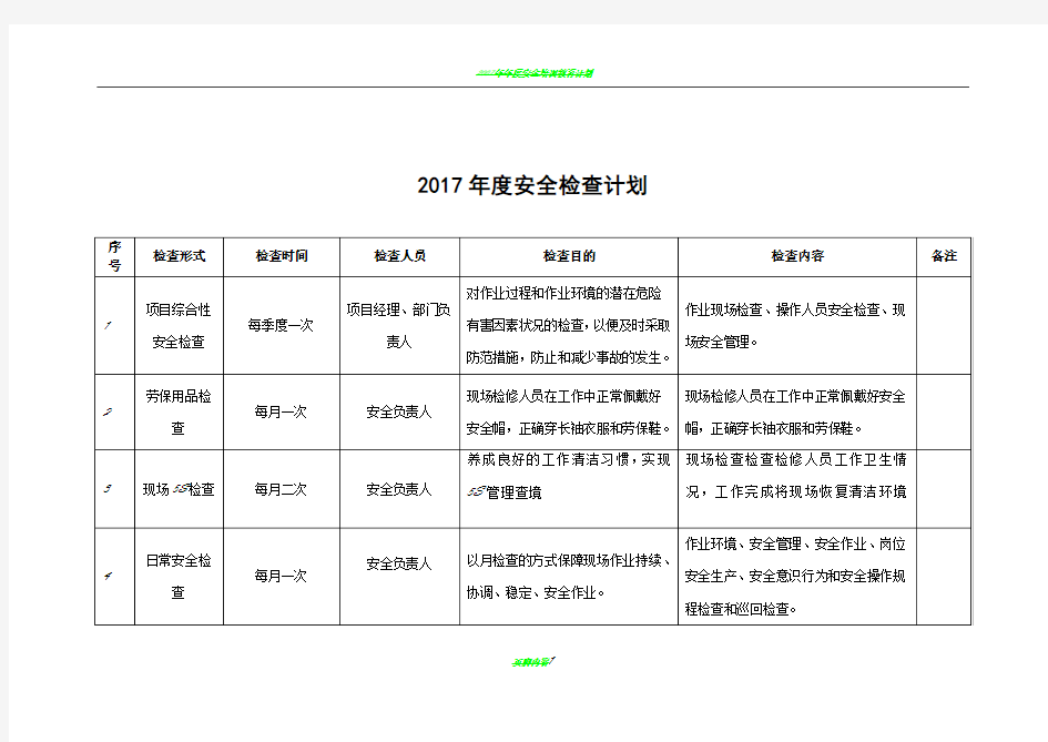 2017年度安全检查计划