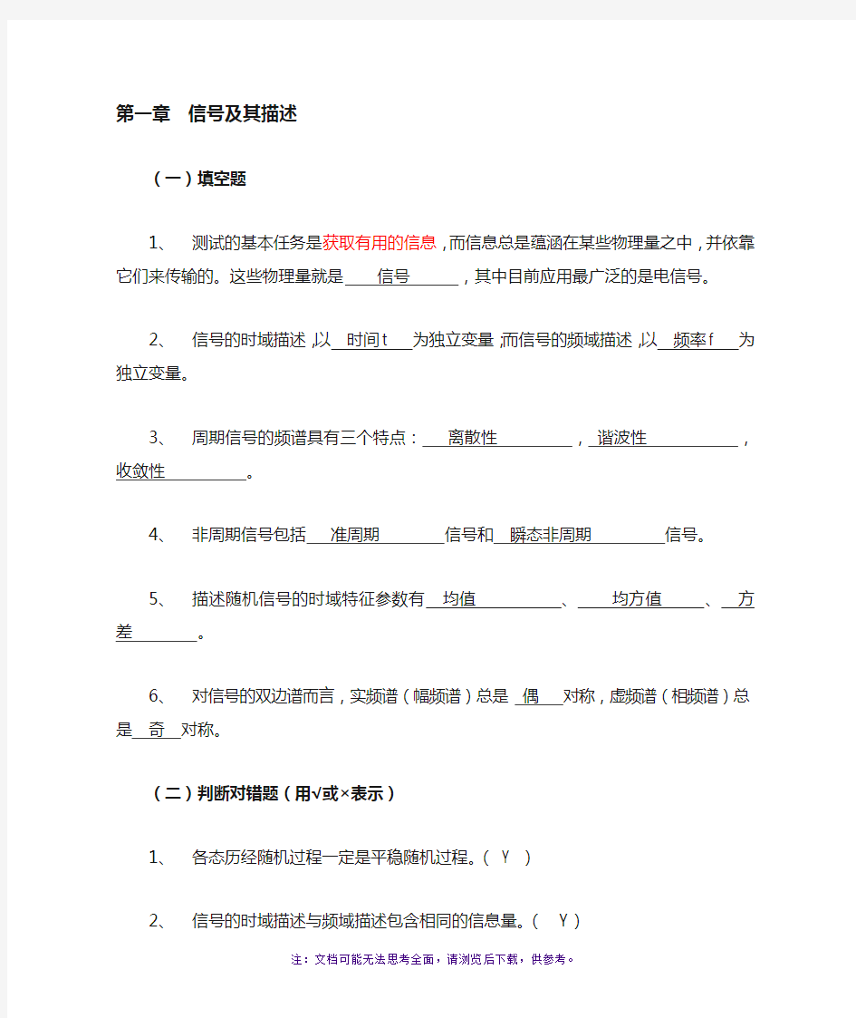 机械工程测试技术基础知识点总结