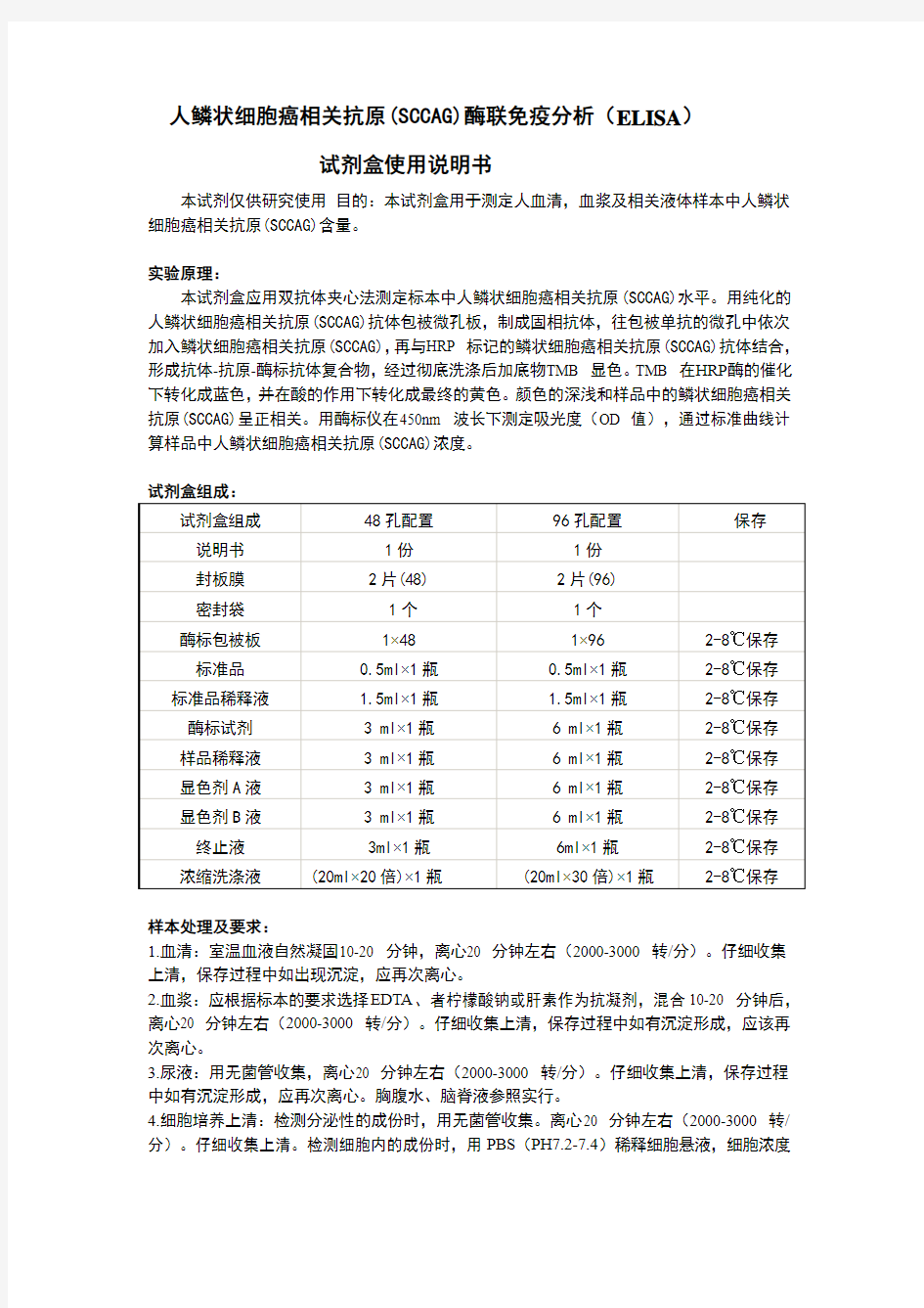 人鳞状细胞癌相关抗原(SCCAG)酶联免疫分析(ELISA)