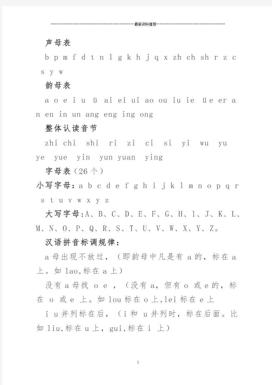 汉语拼音学习大全精编版