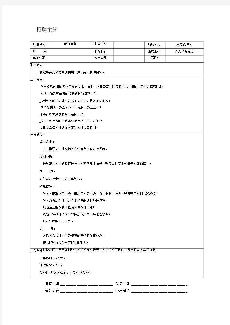 招聘主管岗位职责