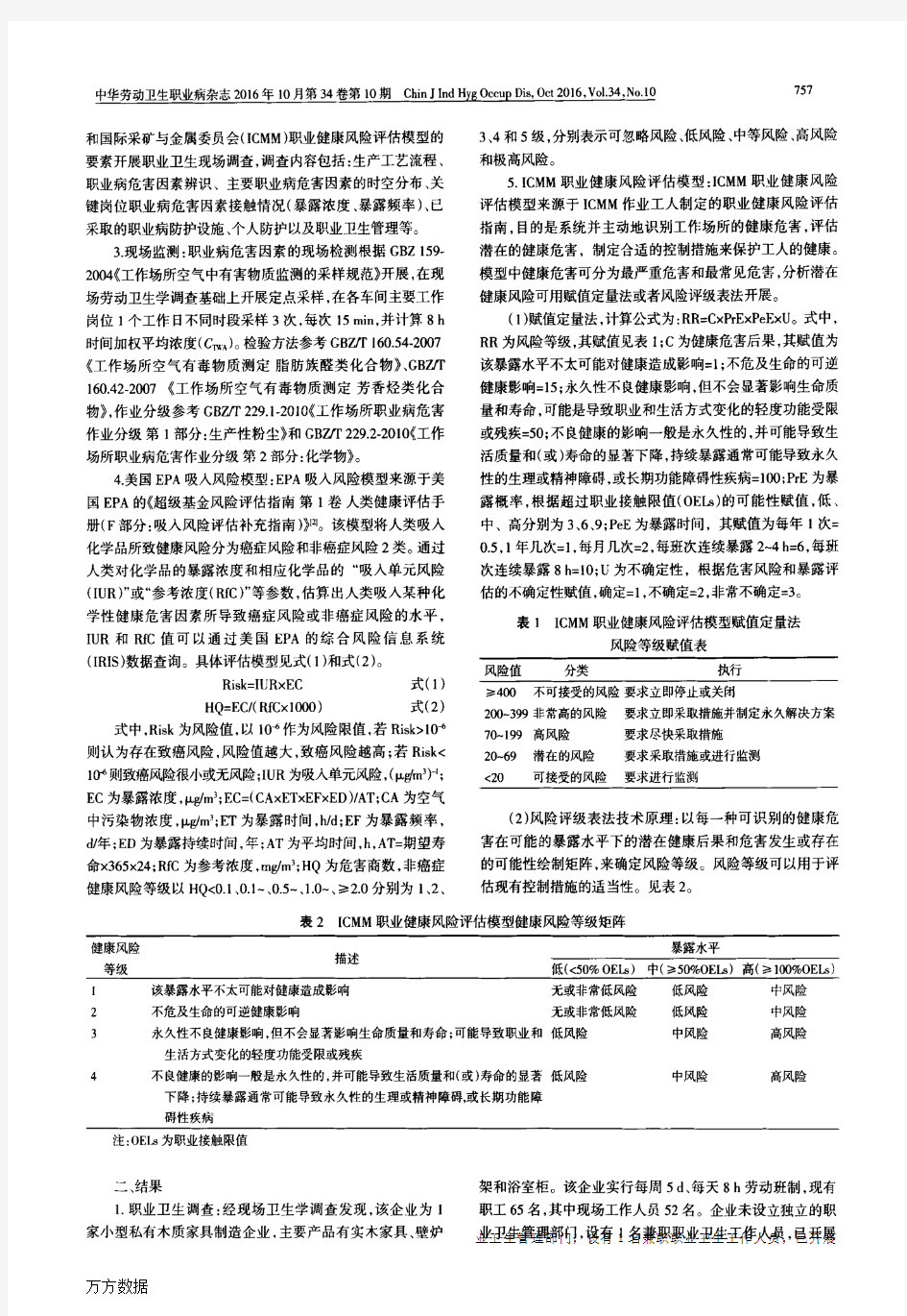 两种风险评估模型在木质家具制造企业职业健康风险评估中的应用论文