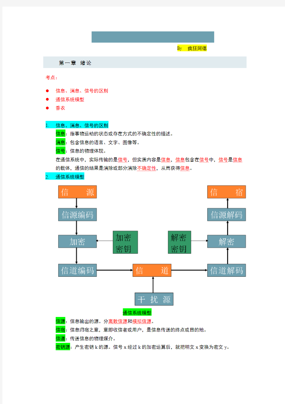 信息论与编码复习总结 