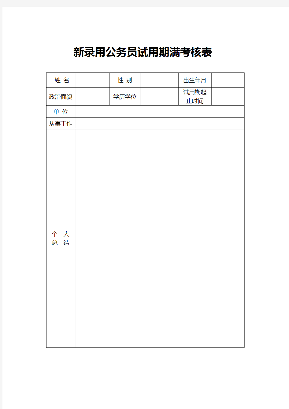 新录用公务员试用期满考核表【模板】