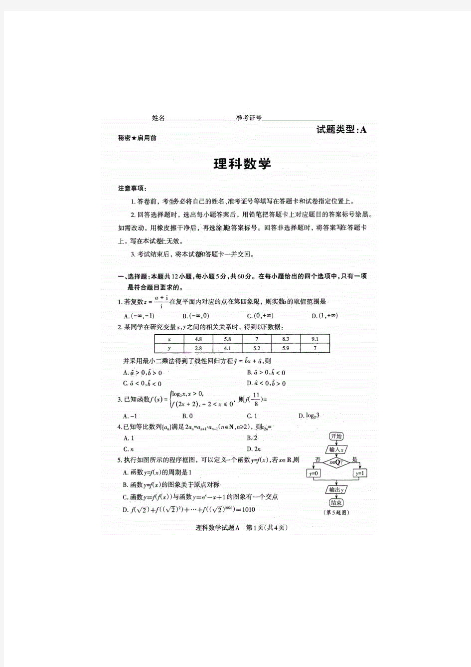 山西省2020届2020届高三高考考前押题卷(三模)理科数学(PDF版)