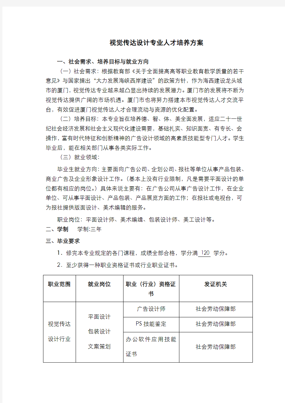 视觉传达设计专业人才培养方案