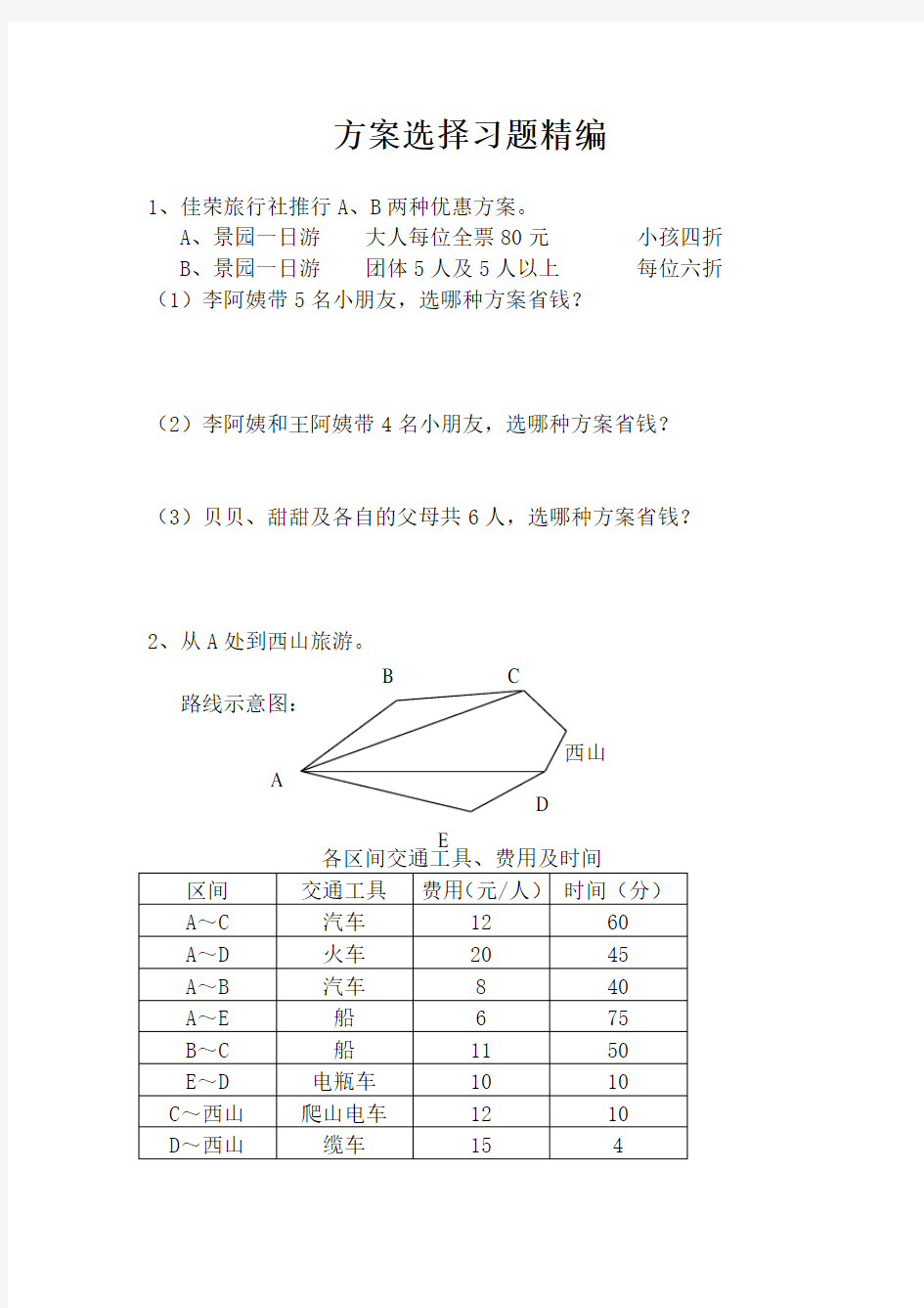 2020小学数学习题精编：方案选择-优选