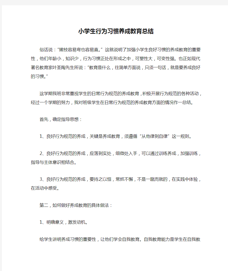 小学生行为习惯养成教育总结