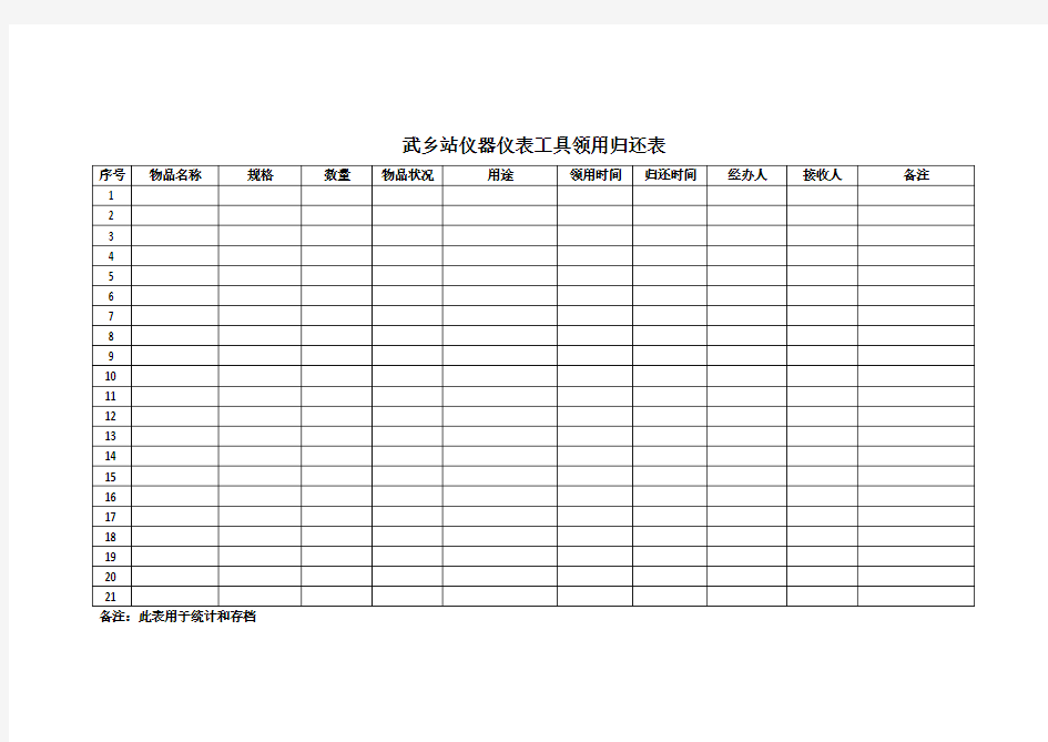 仪器仪表工具领用归还表