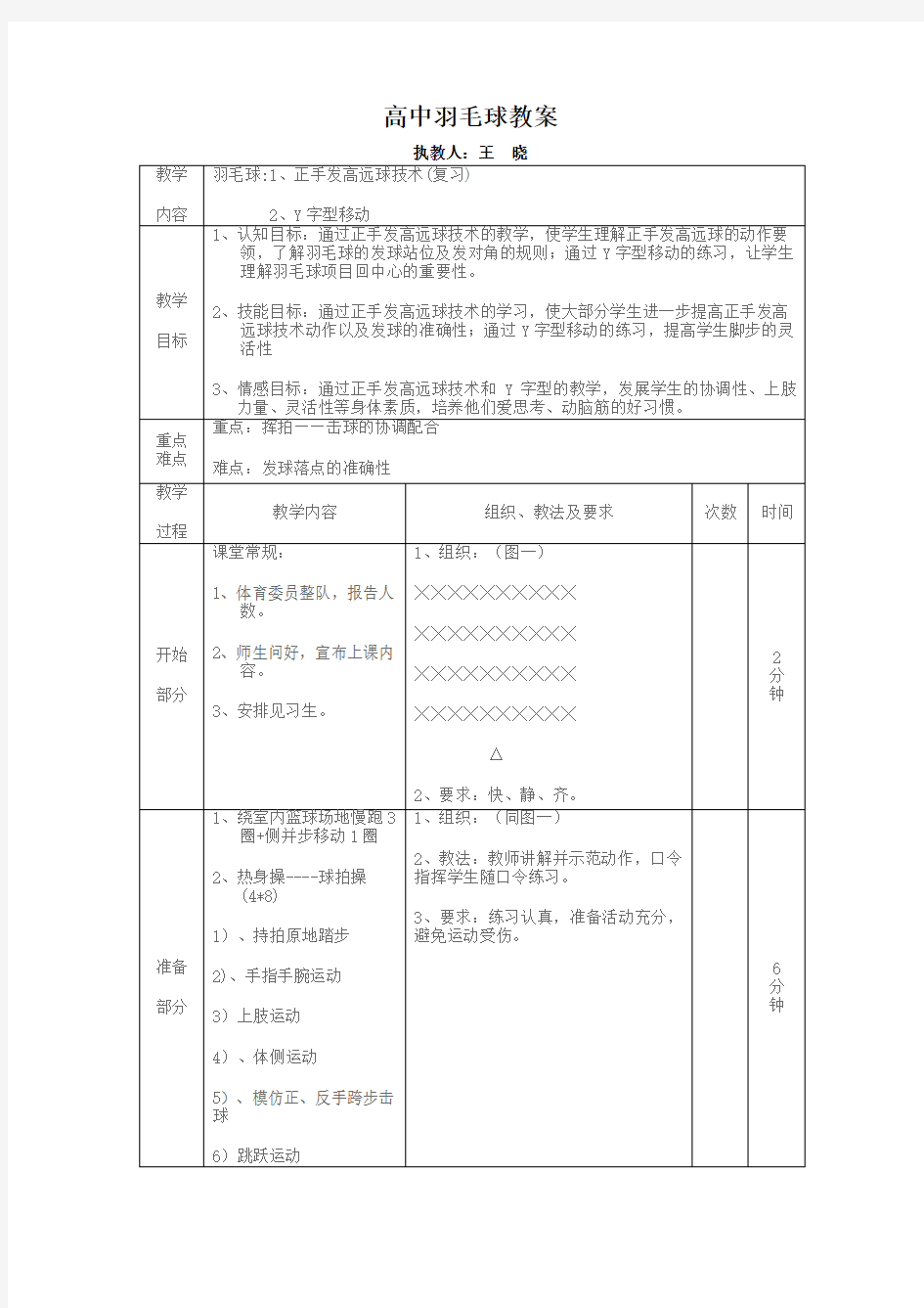 高中羽毛球教案