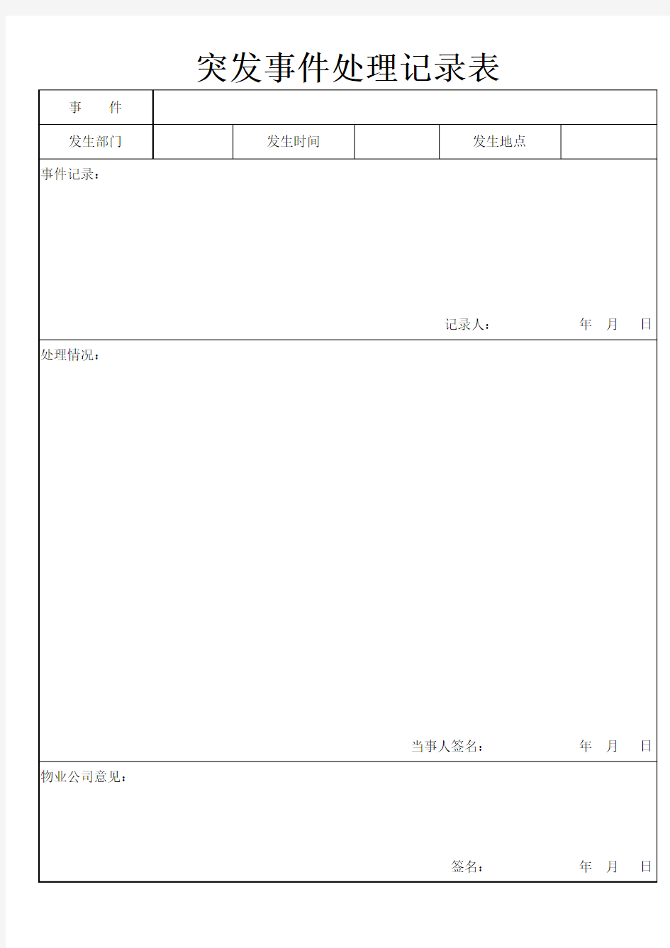 突发事件处理记录表