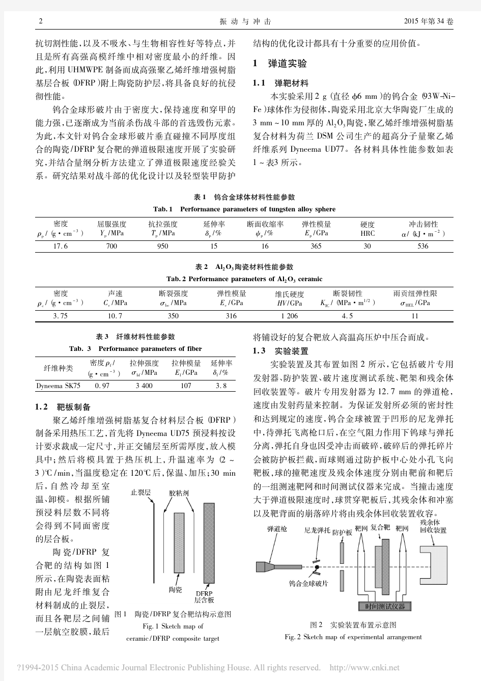 钨合金球形破片侵彻陶瓷_DFRP复合靶的弹道极限速度_毛亮