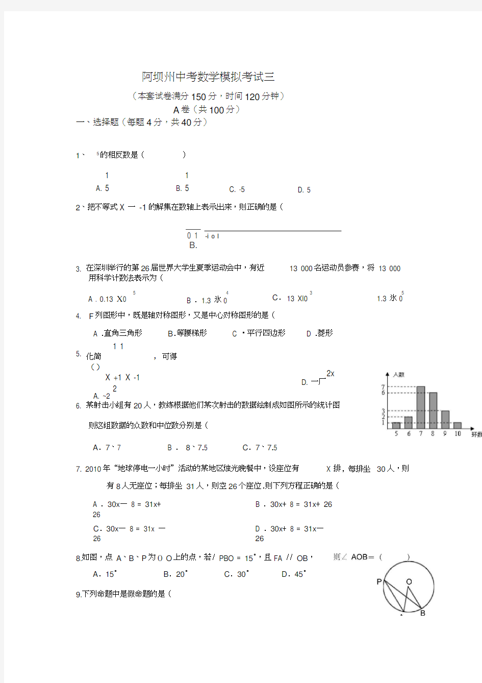 2012年中考数学模拟试卷