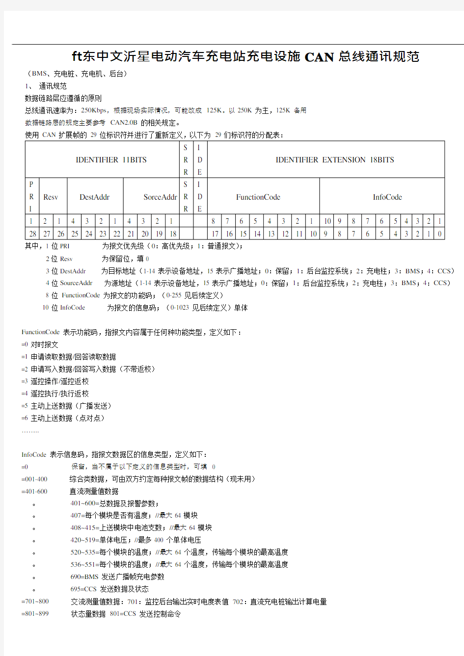 (国家电网)电动汽车充电站充电设施CAN总线通讯规范(可编辑修改word版)