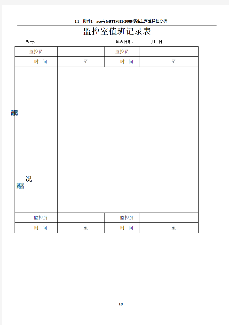 监控室值班记录表