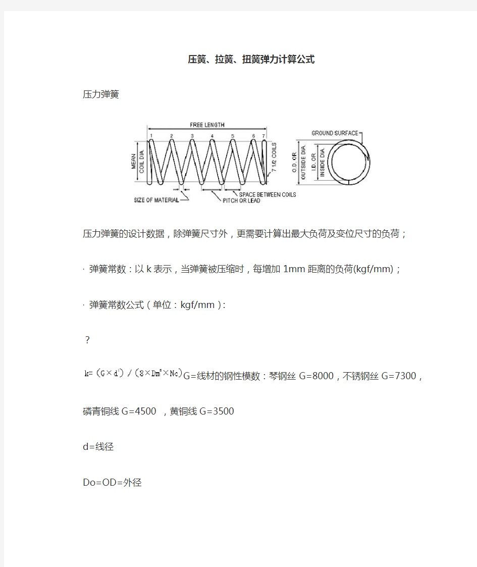 弹簧计算公式压簧拉簧扭簧弹力