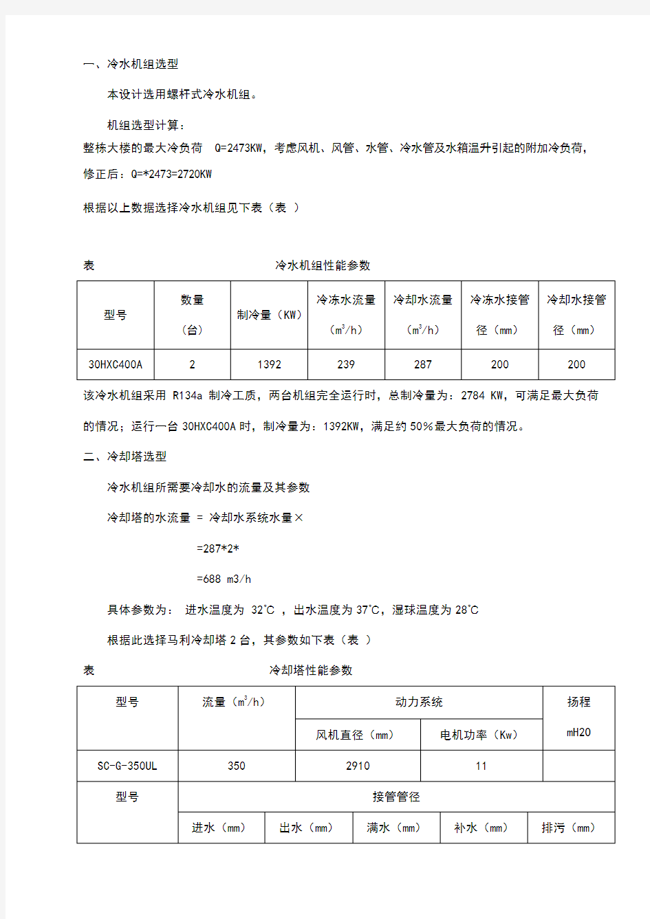 冷水机组设备选型