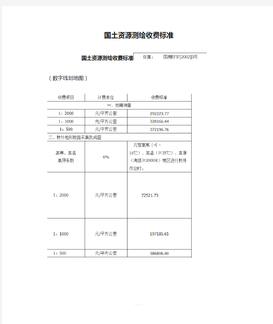 国土资源测绘收费标准