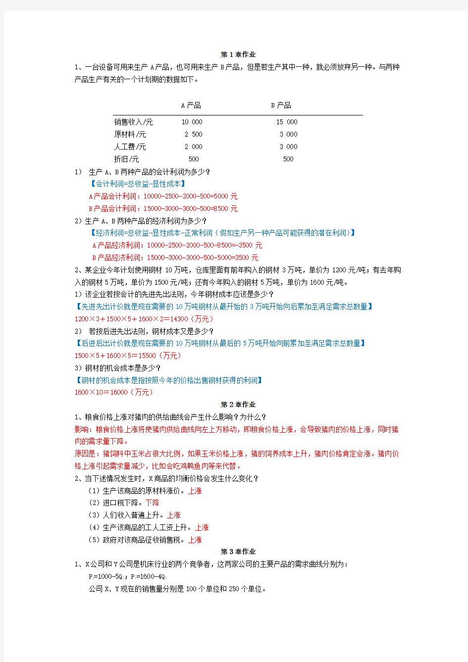 管理经济学作业答案汇总.