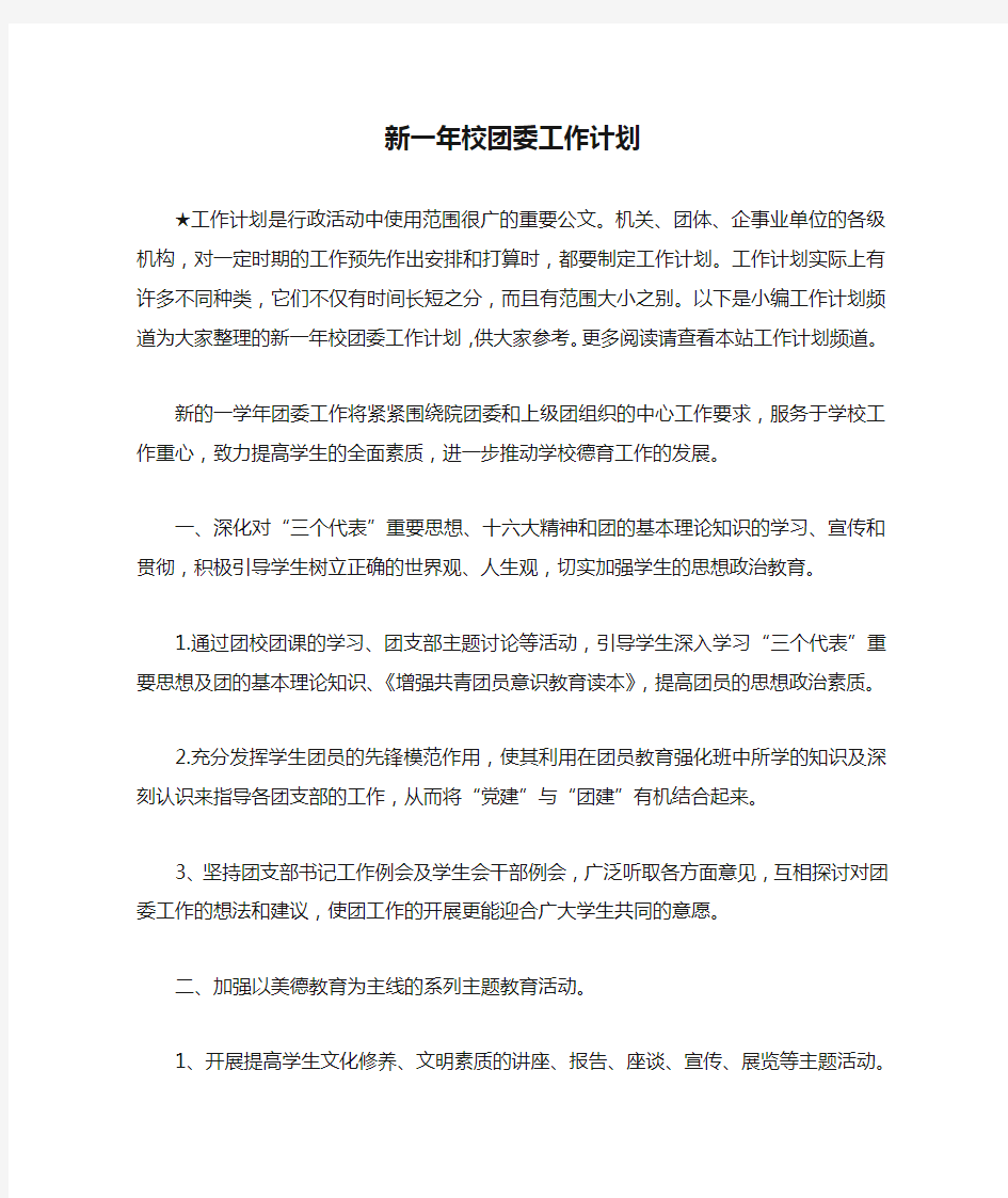 新一年校团委工作计划