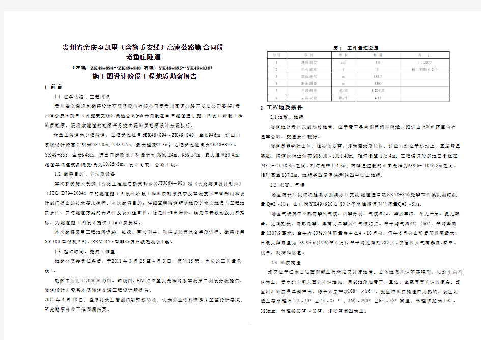 [2017年整理]老鱼庄隧道工程地质勘察报告