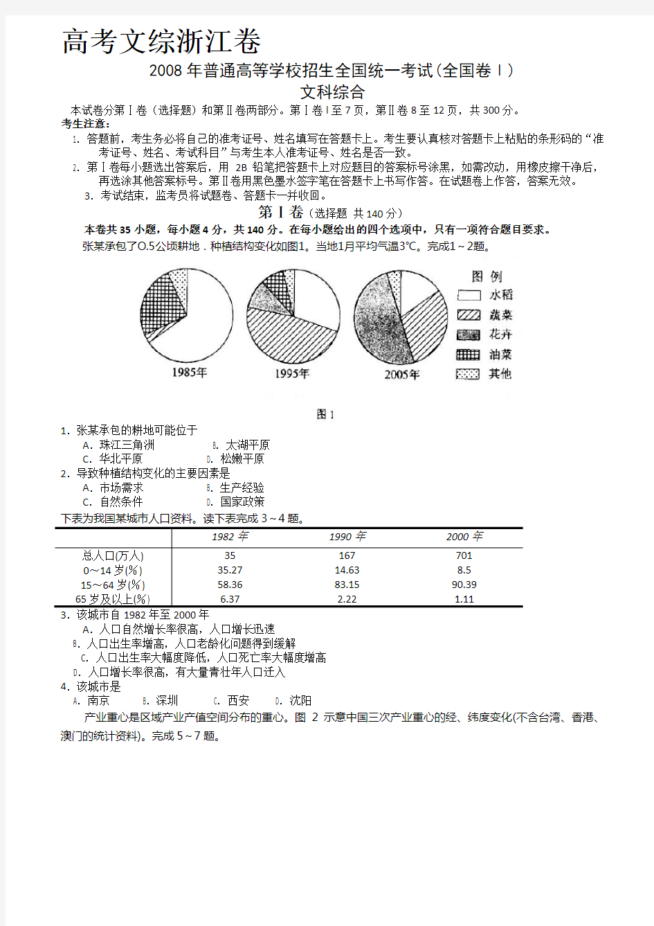 高考文综浙江卷