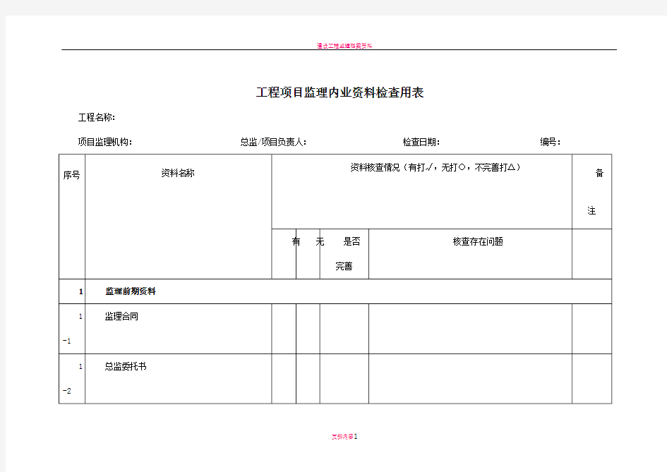 监理内业资料检查表