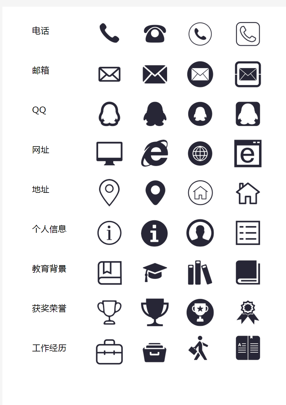 71.简历常用icon-Word简历模板图标