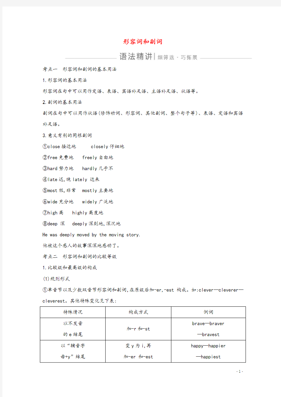 2021版高考英语一轮复习语法形容词和副词导学案新人教版