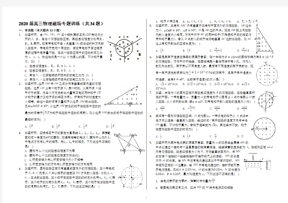 2020届高三物理磁场专题训练(带解析)