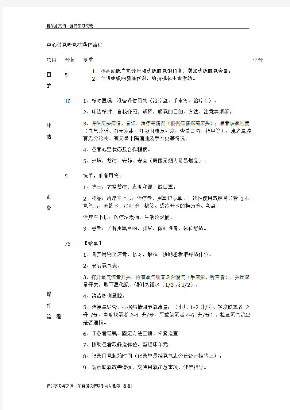 最新中心供氧吸氧法操作流程