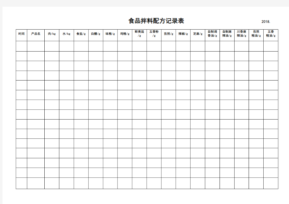 产品配料记录表