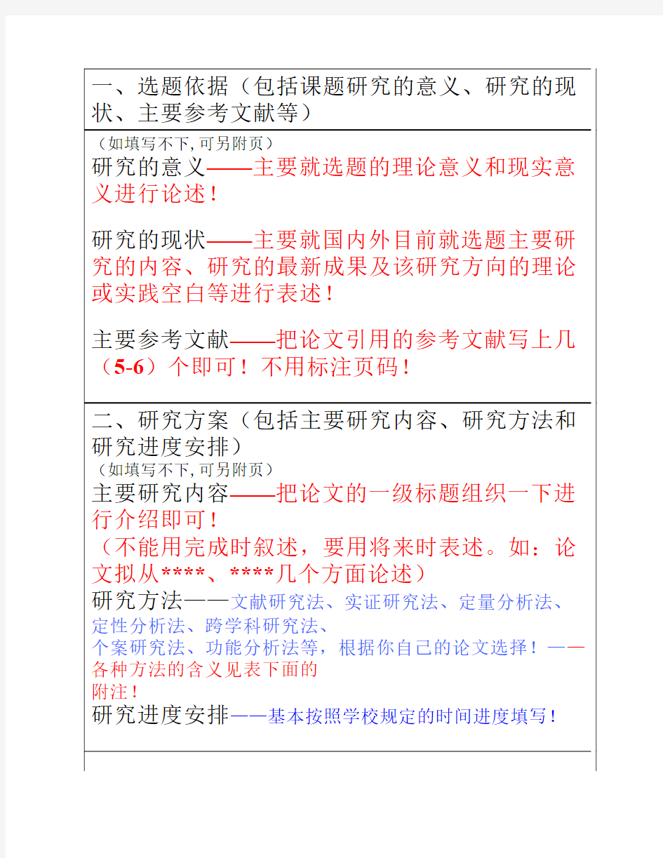 开题报告书写要求及示范