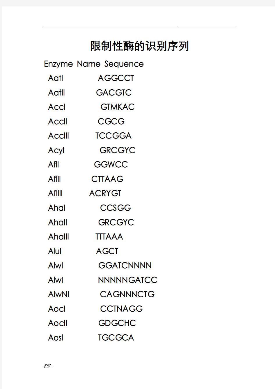 限制性酶识别序列
