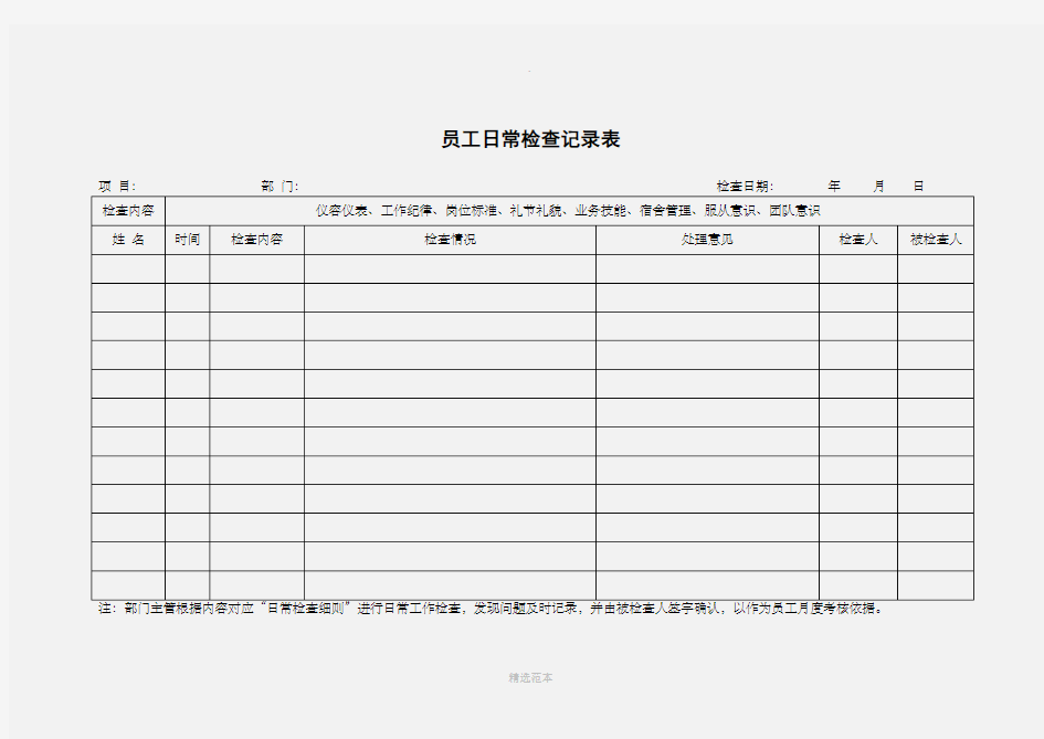 员工日常检查记录表