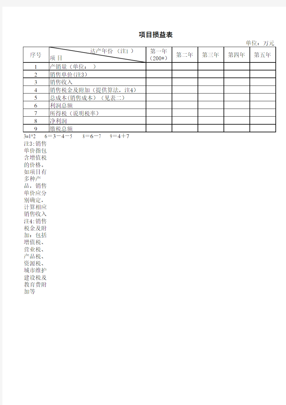 项目损益表