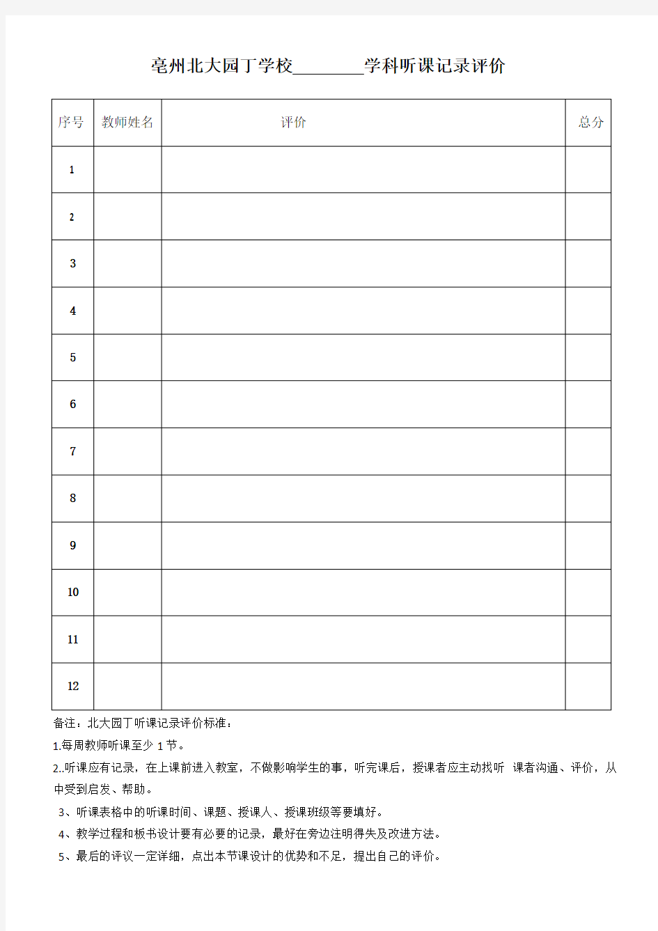 常规考核听课记录及检查表