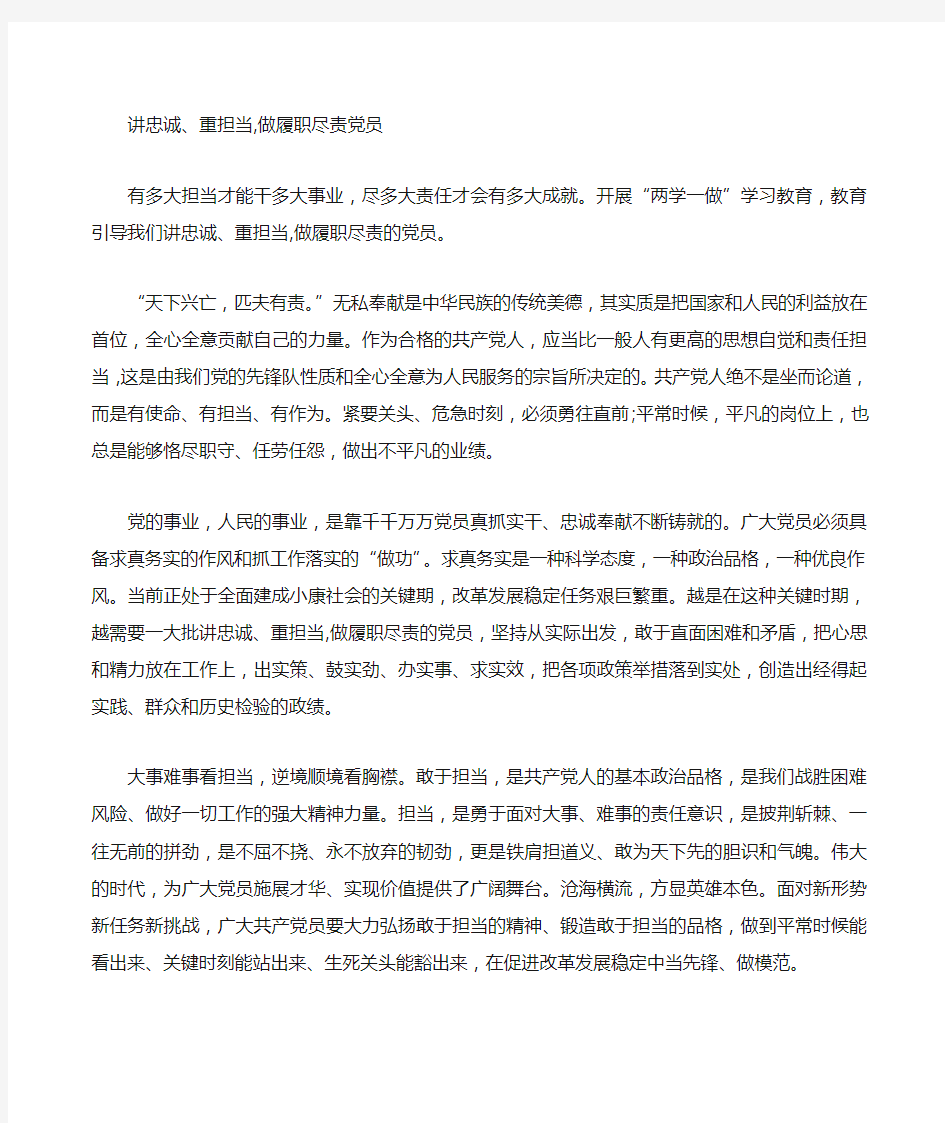 讲忠诚重担当做履职尽责党员