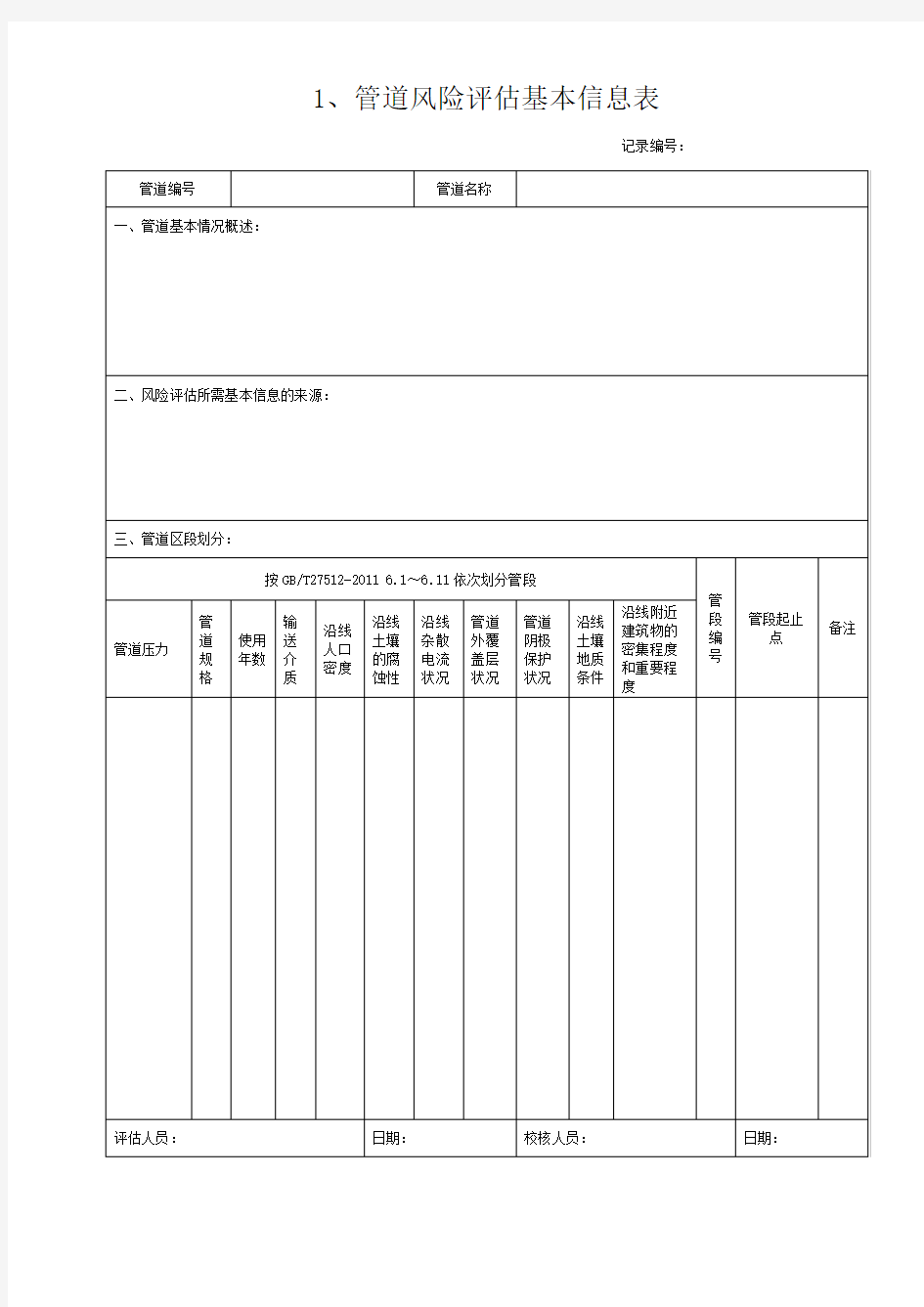 燃气管道风险评估表