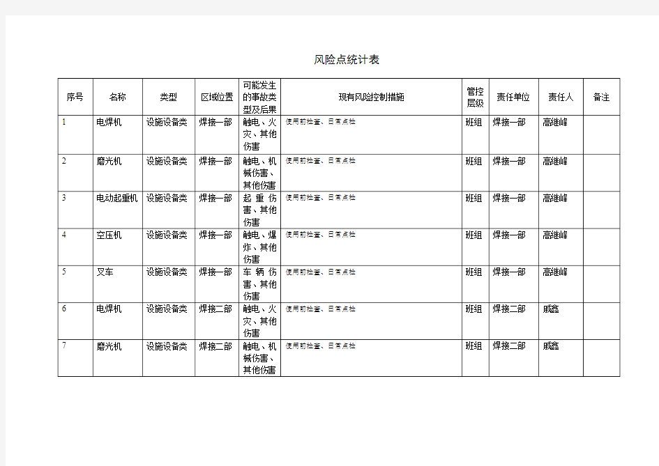 风险点统计表