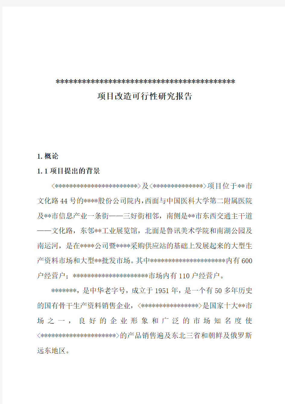 某项目改造可行性研究报告