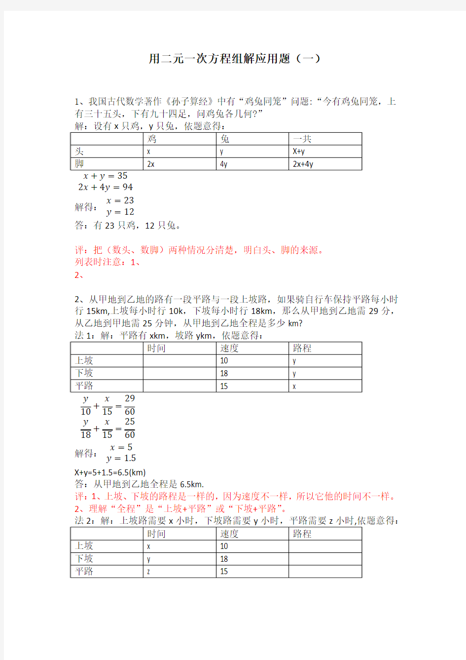 用方程组解应用题