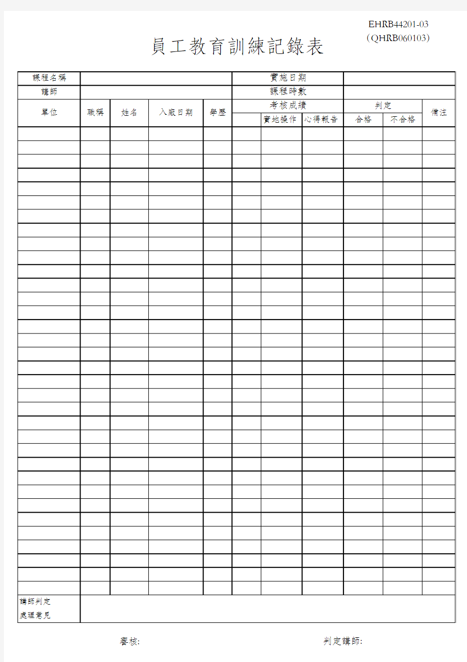 教育训练心得报告及记录表格