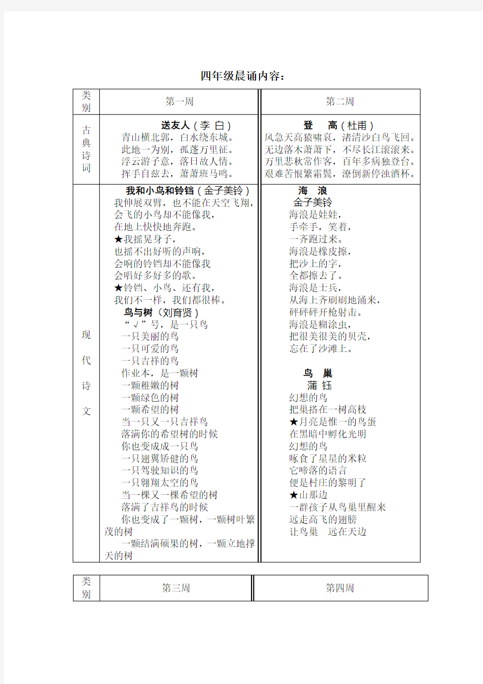 四年级晨读内容