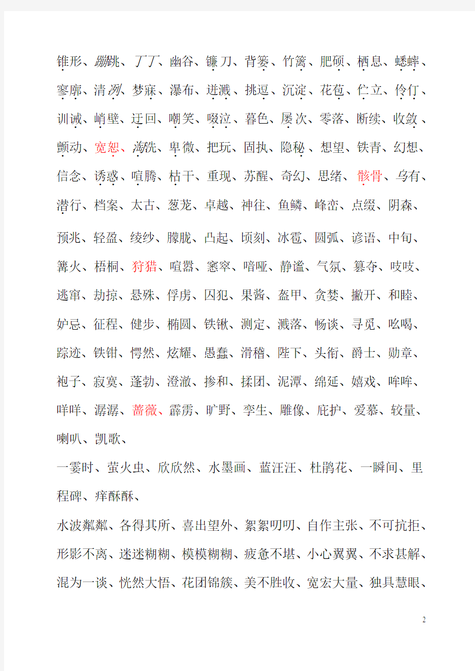 初中语文课文字词汇总表