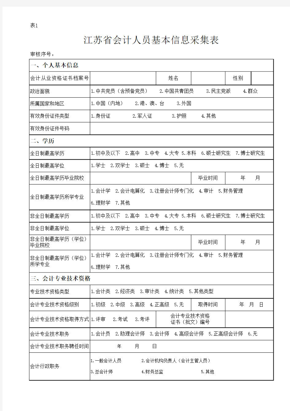 江苏省会计人员基本信息采集表