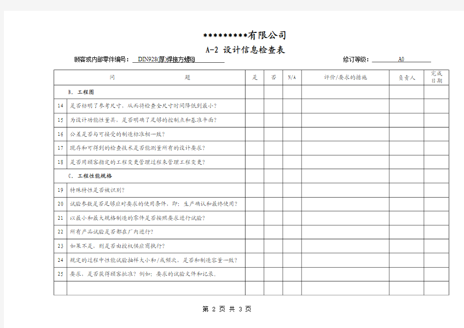 设计信息检查表