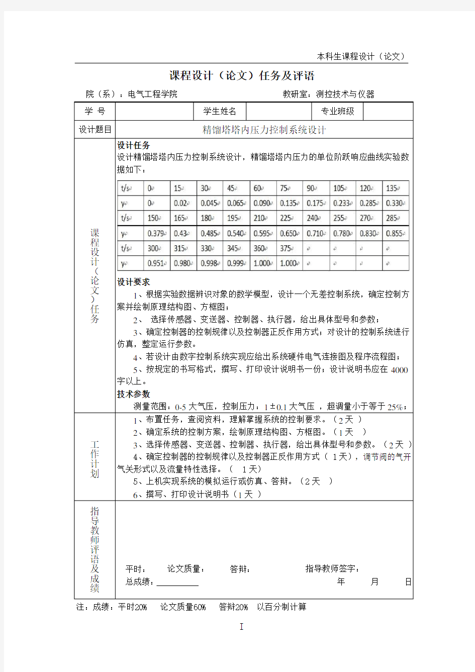 过程控制课程设计