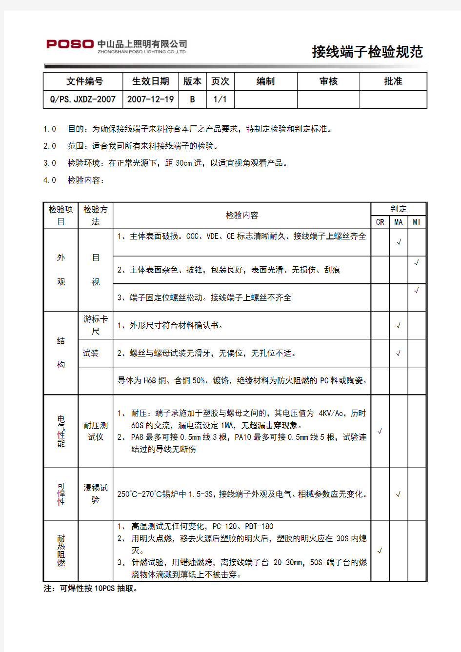 接线端子检验标准008