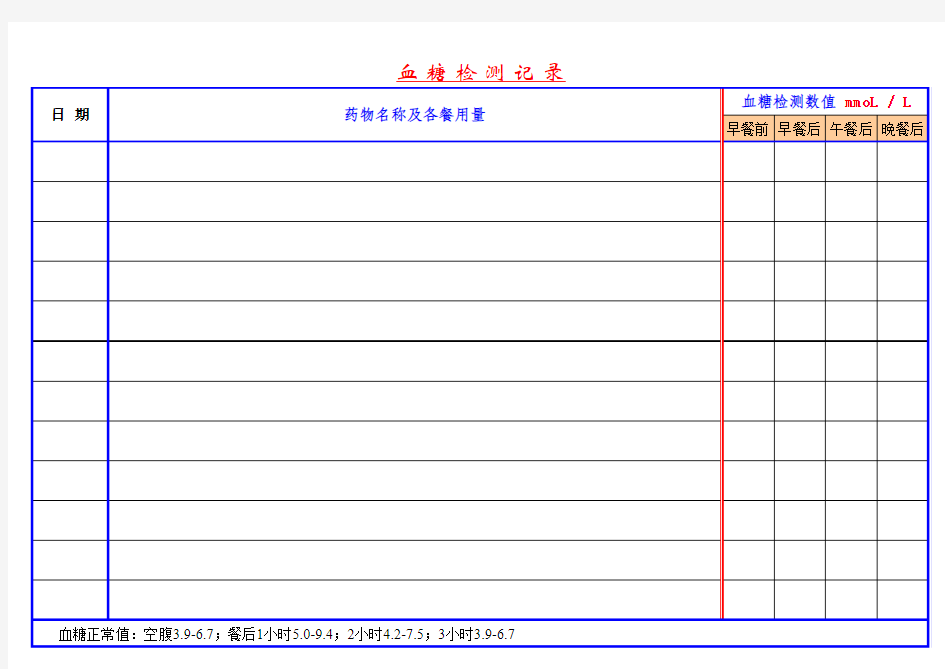 血糖监测记录表